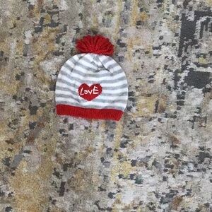 Striped Love Kids Beanie - Red and Gray